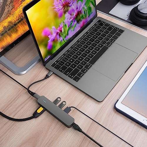 HyperDrive Tube 6 in 1 hub with USB C to ethernet + HDMI 4K 30Hz + 3 x USB A + PD (max 60W) Dock Adapter for MacBook, Windows OS, iPad, Chromebook, Surface, Android Type C Port Devices 5