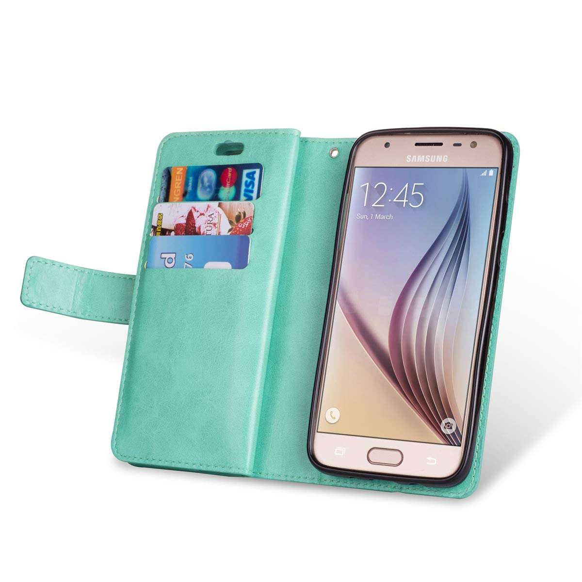for Samsung Galaxy J7 (2018) 5.5" Leather Case [Vintage Zipper] Multiple Magnetic Folio Flip Leather Wallet, Flip Kickstand Case Purse, Changepocket, Cash Credit Card Holder Slot, Handbag Wrist Strap 4