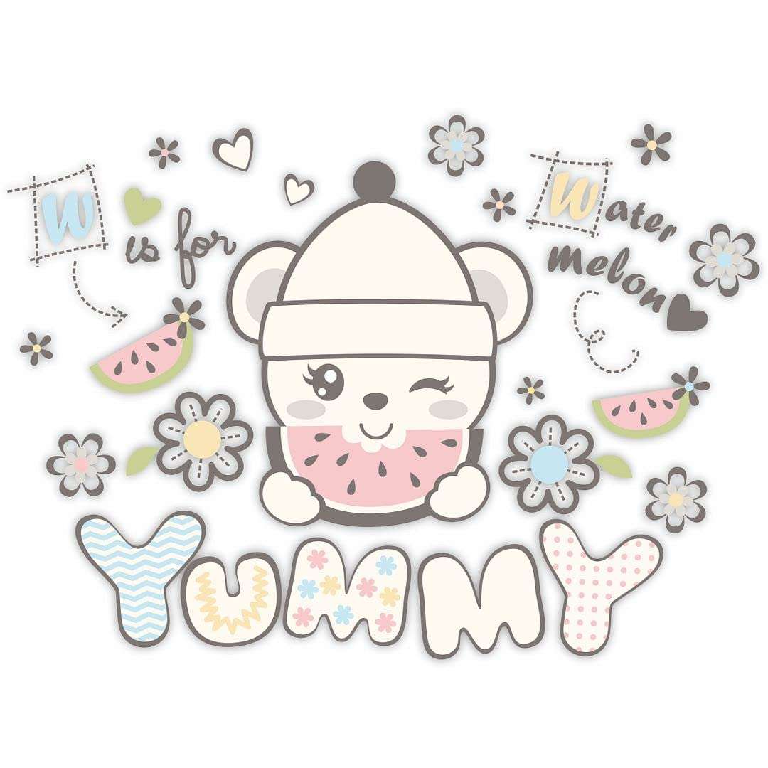 KREEPO Yummy Water Melon with Cute Teddy Self-Adhesive PVC Vinyl Wall Sticker for Wall Decor Size(45cm x 60cm)_kr17