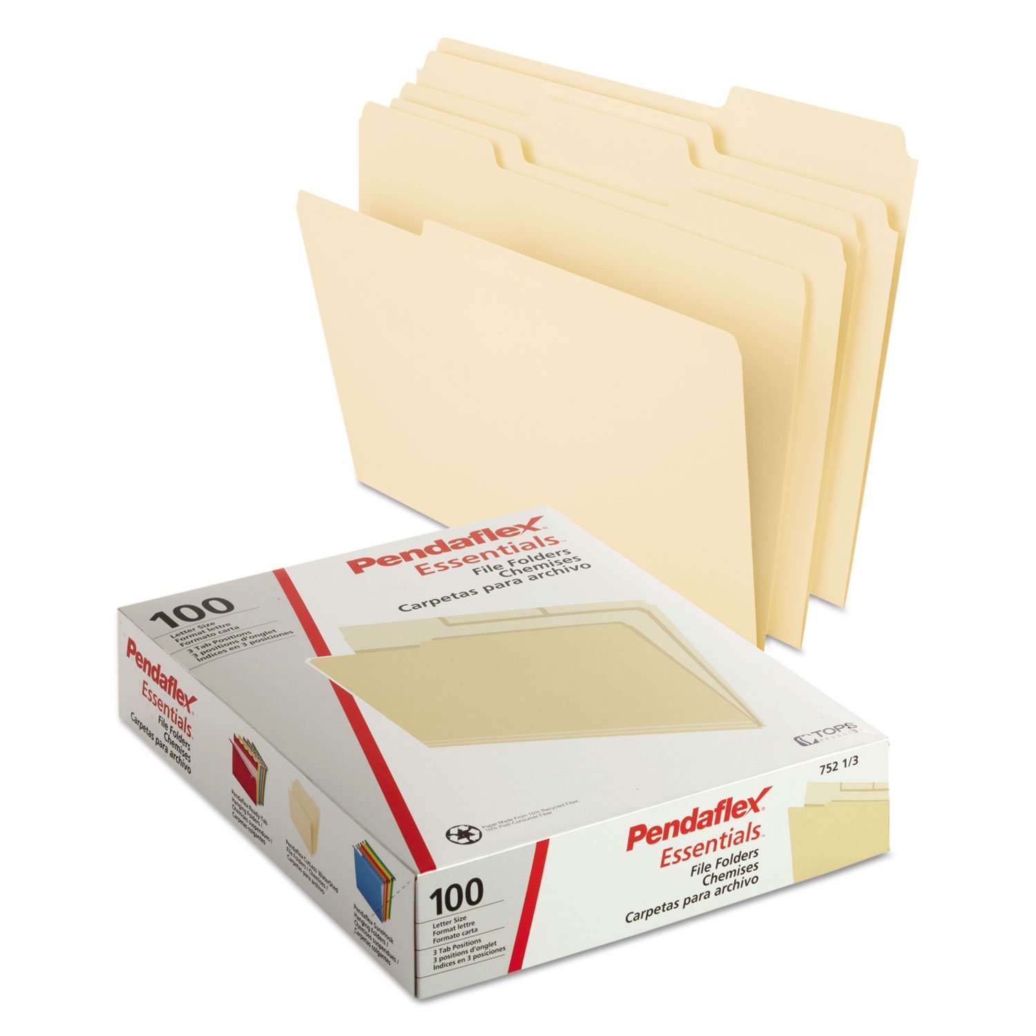 Pendaflex File Folders, Letter Size, 1/3 Cut, Manila, 100 per Box (752 1/3) 2