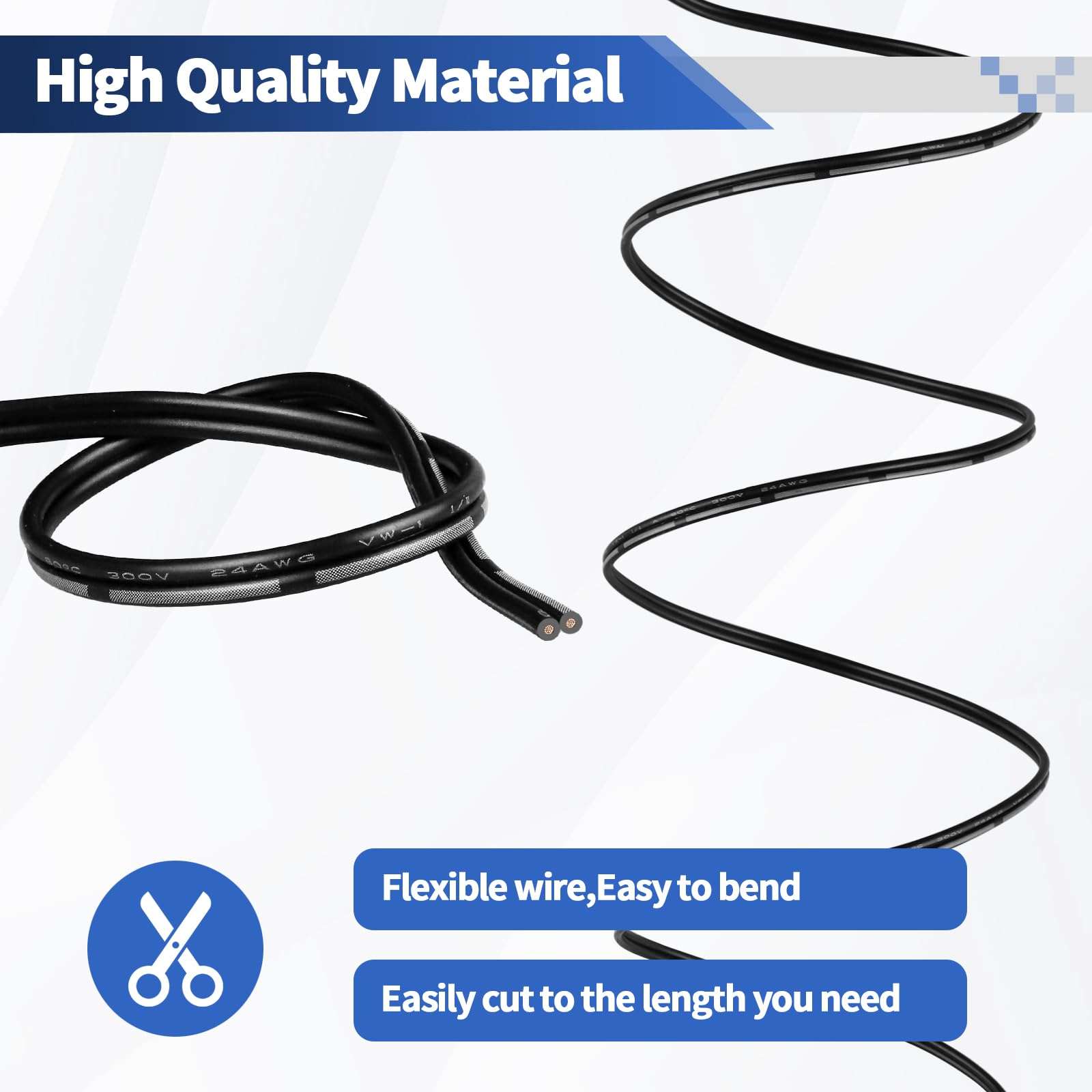 100 FT 24 AWG Universal Garage Door Wire, 2-Conductor Garage Door Sensor Wire, Garage-Doors Opener Wires for Control Station and Sensor, Low-Voltage Applications, Intercoms, Thermostat Controls(Black) 5