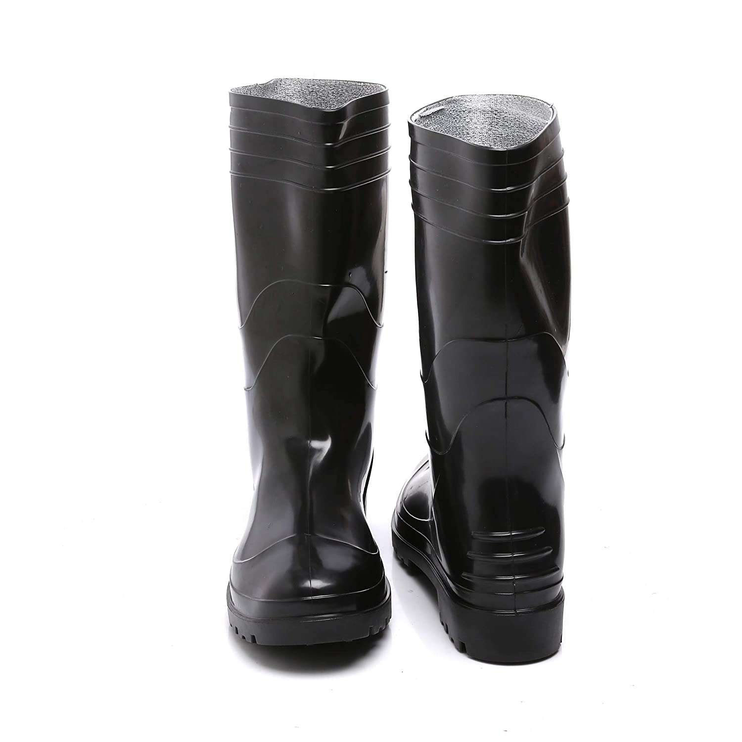 HILLSON WelSafe Black Industrial Safety Gumboots Mens Black Long Pvc Boots For High Ankle Safety 12.5 Inch Size-7 6