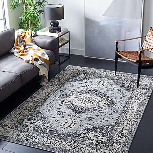 SAFAVIEH Brentwood Collection Accent Rug - 3' x 5', Grey & Black, Medallion Distressed Design, Non-Shedding & Easy Care, Ideal for High Traffic Areas in Entryway, Living Room, Bedroom (BNT851H) 1