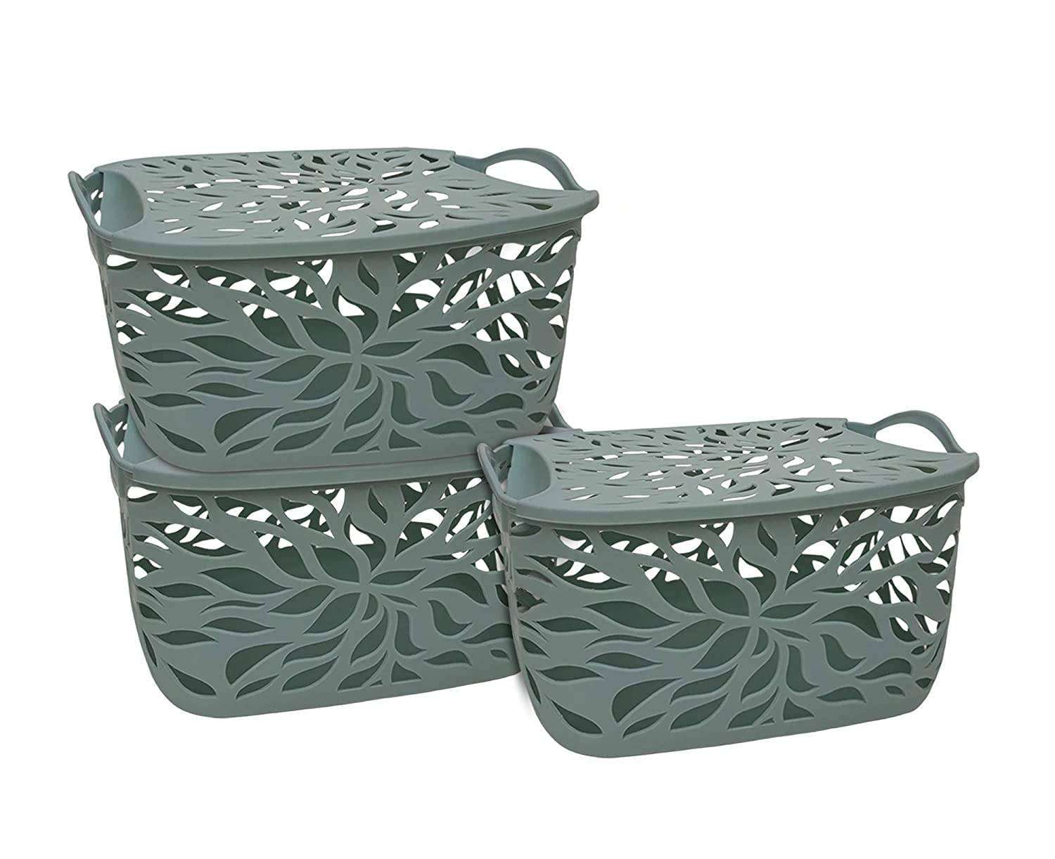 TIED RIBBONS Multipurpose Organizer Basket for Storage Vegetables and Fruit Bathroom Kitchen Storage (Set of 3, Plastic, Large)