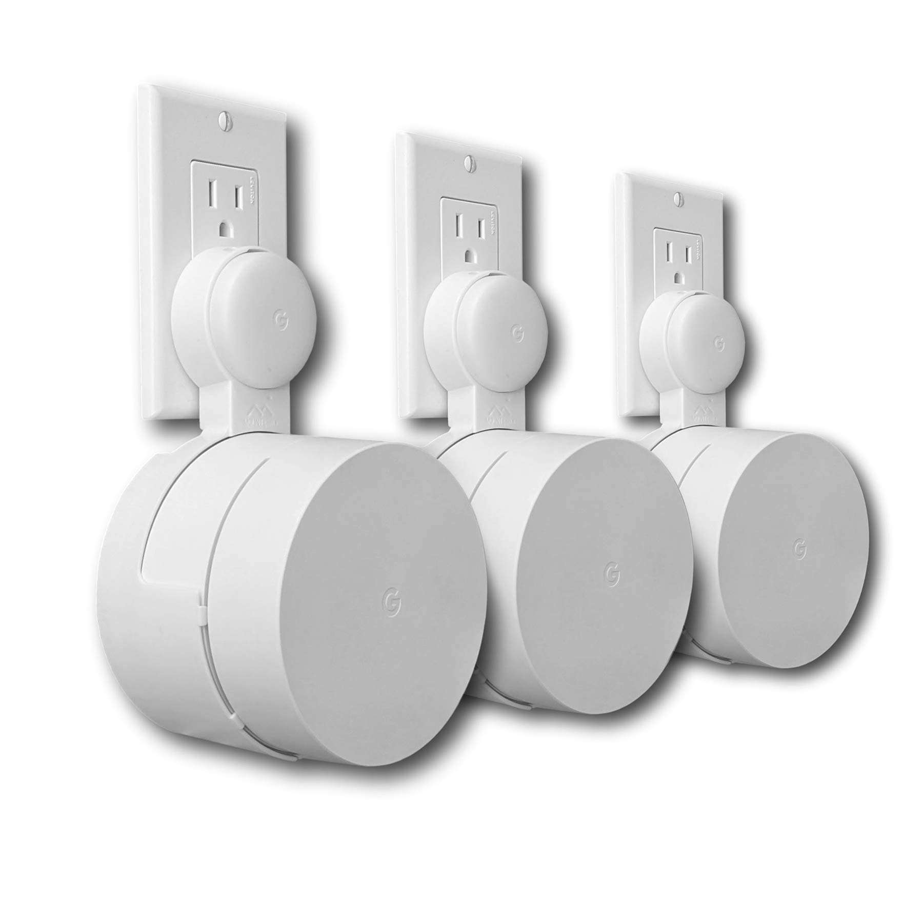 Google WiFi Outlet Holder Mount: [New 2020 – Present Version – Round Plug] The Simplest Wall Mount Holder Stand Bracket for Google WiFi Routers and Beacons - No Messy Screws! (3-Pack) 1