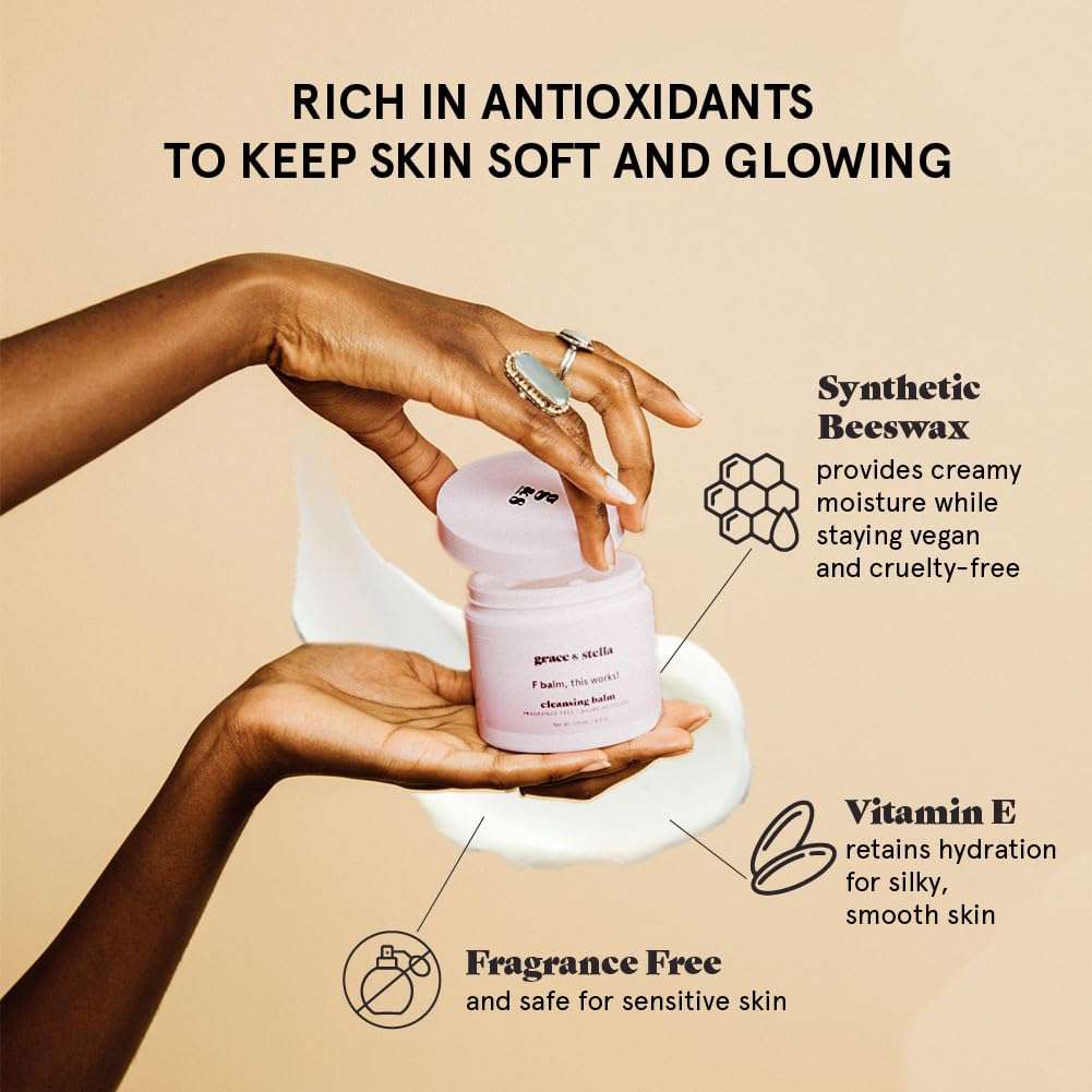 grace & stella Cleansing Balm - Oil-Based Makeup Remover - Gentle & Moisturizing Facial Cleanser, Non-Stripping Formula for Double Cleansing Heavy Makeup - Vegan Fragrance-Free Skincare (164g / 5.8oz) 4