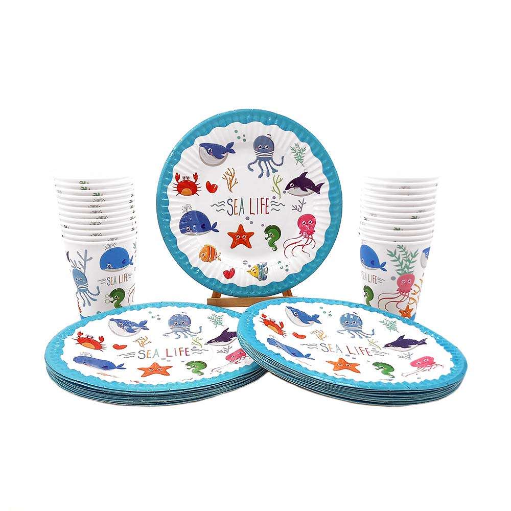 47 Piece Sea Life Marine Animals Theme Party Supplies, Kids Birthday Party Decoration Tableware Pack, Including Banner, Plate, Cup, Straw, Table cover, Serves 12 Guests 3