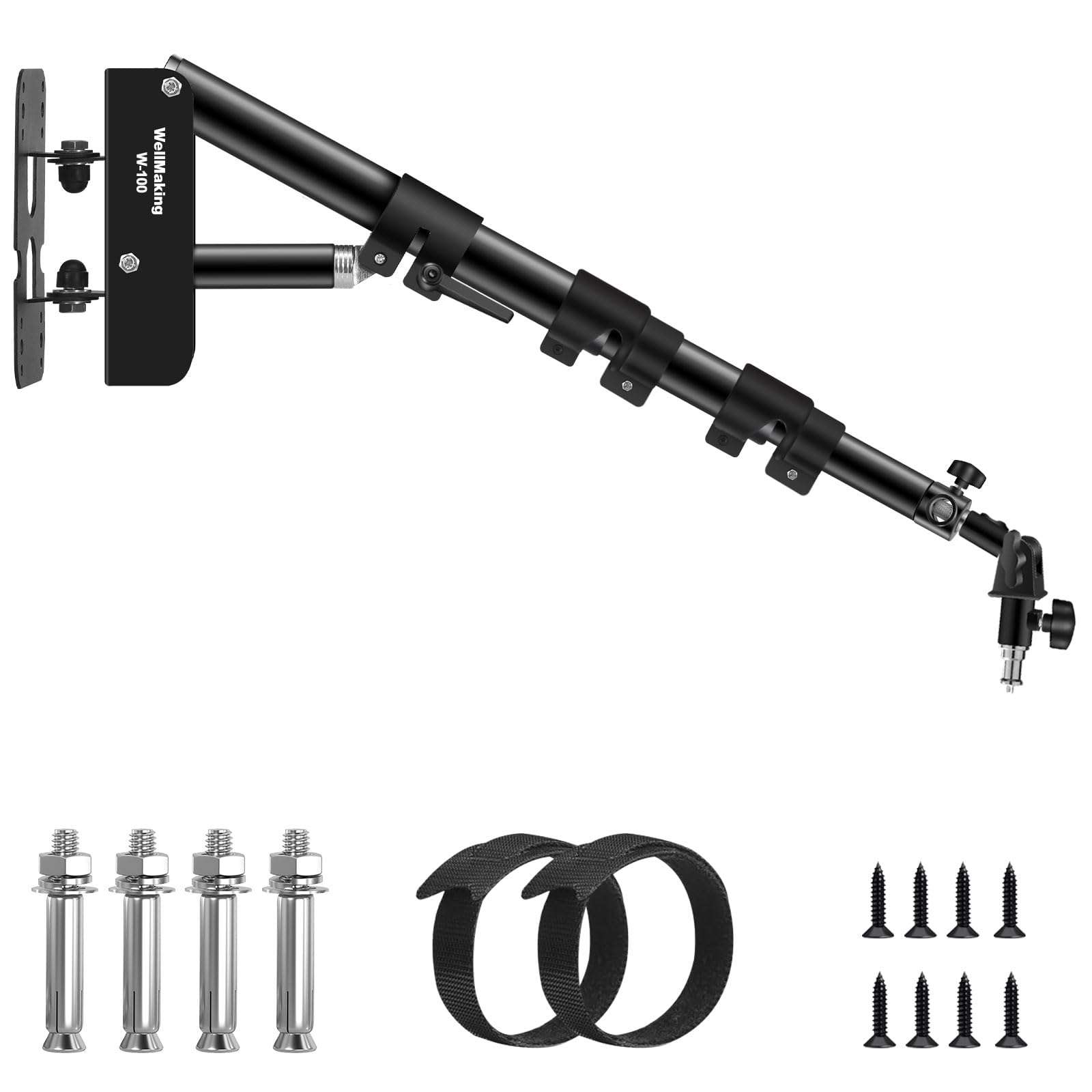 Wellmaking Wall Mount Triangle Boom Arm 39.37inch/100cm, Ring Light Mount Support 180°Flexible Rotation Comes with Tilt Swivel Mount for Studio Video Light, Monolight, Photography, Softbox, Reflector 1
