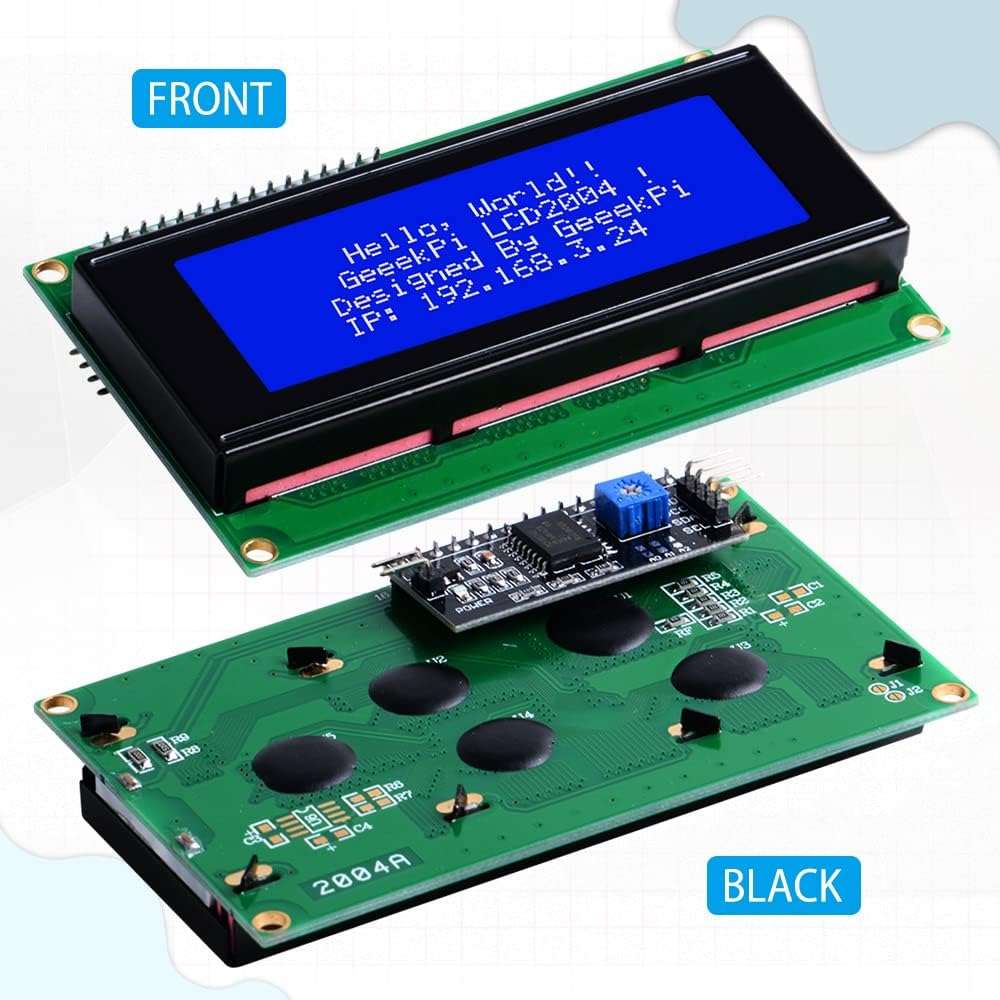 GeeekPi IIC I2C TWI Serial LCD 2004 20x4 Display Module with I2C Interface Adapter Blue Backlight for Raspberry Pi Arduino STM32 DIY Maker Project BPI Tinker Board Electrical IoT Internet of Things 2