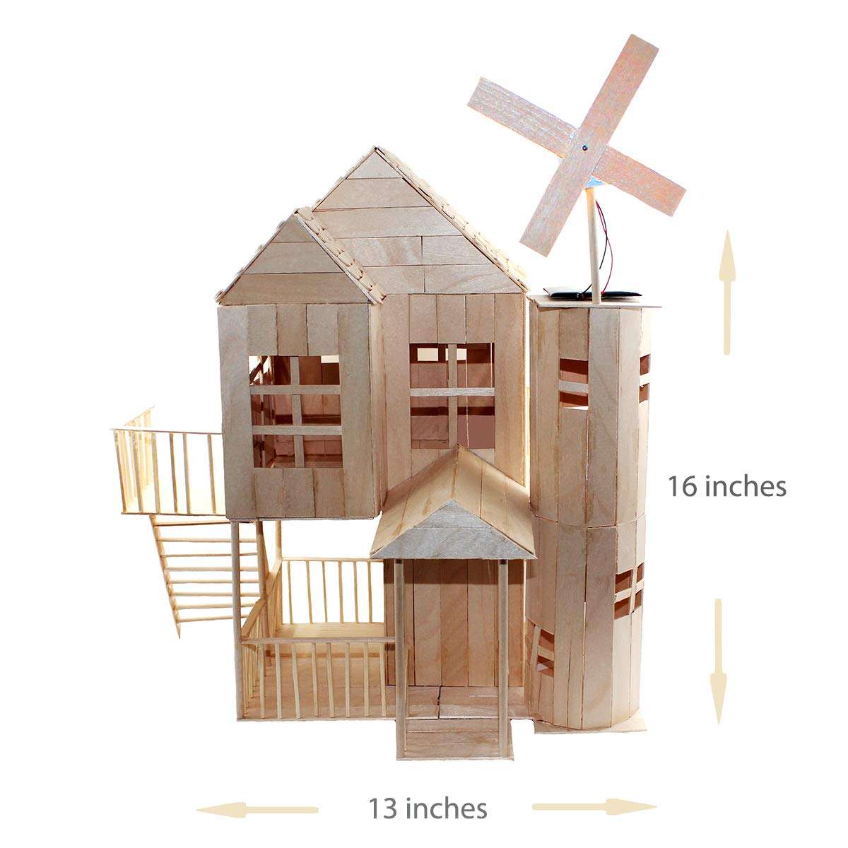 Pica Toys 3D Wooden House with Solar Windmill and Electric Light | Physical Circuit Education Building Model - Pure Real Wood Science Stem Kit | DIY Creative Experiment 5