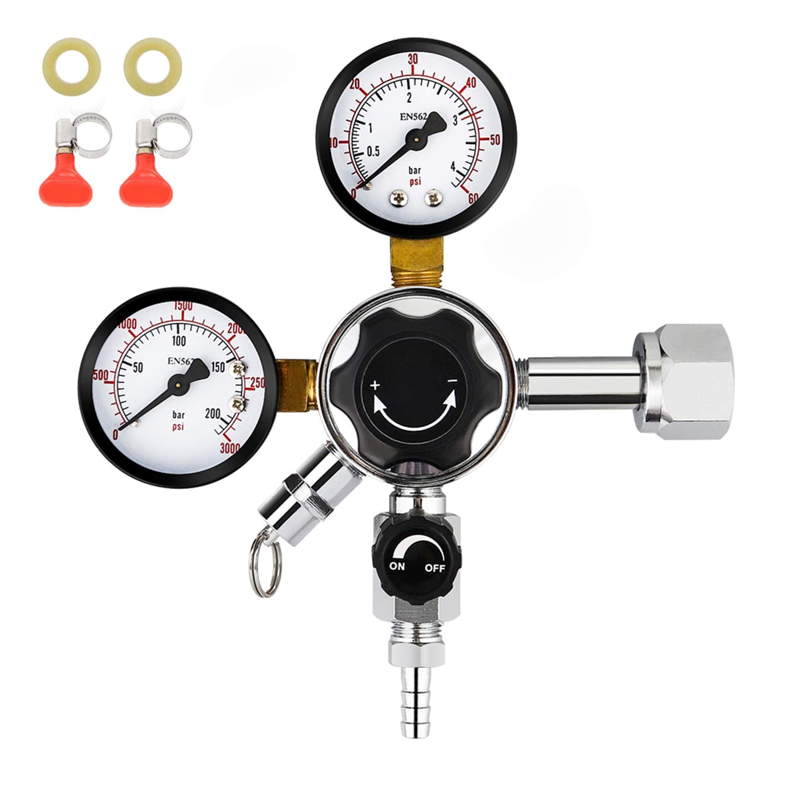 FERRODAY Dual Gauge CO2 Draft Beer Regulator Dual Stage Pressure Regulator CGA-320 CO2 Tank Beer Kegerator Regulator with Relief Valve Beer Keg Pressure Regulator for Homebrew 0-60 PSI 0-3000PSI