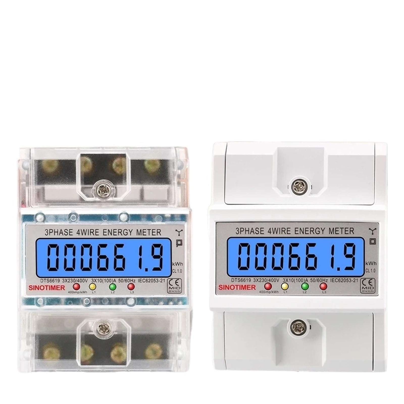 230/400V 100A LCD Digital Display Multimeter Backlight Power Meter Energy Meter Smart Electric Meter 3 Phase Wattmeter Kwh Meter(220V with WhiteShell) 3