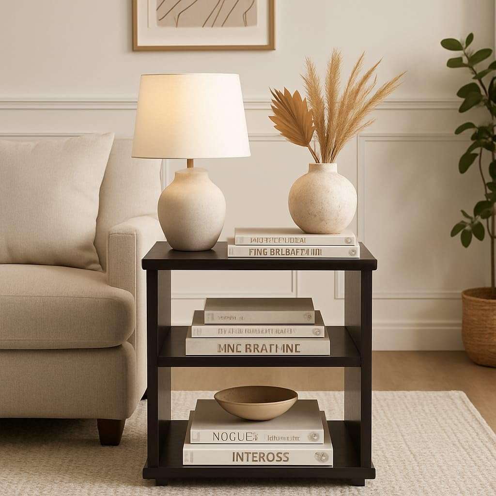 Deion Luxury 2 Tier Bedside Table | Wooden Side Table for Bedroom & Living Room | Modern Corner Table with Storage | Nightstand for Room Décor | Bed Side Organizer 5