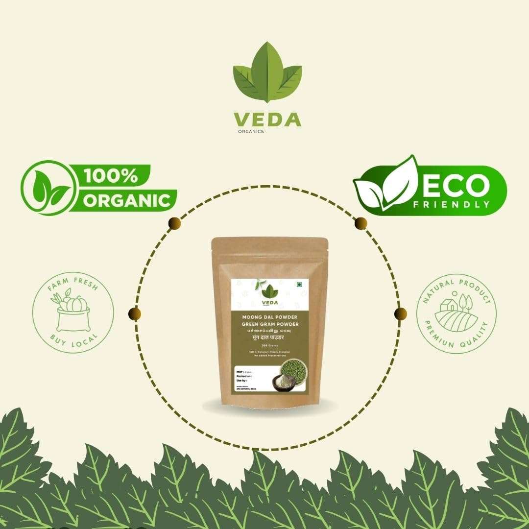 VEDA ORGANICS Green Gram Powder - 200 Grams | Natural Moong Dal Powder for Glowing Skin & Haircare 5