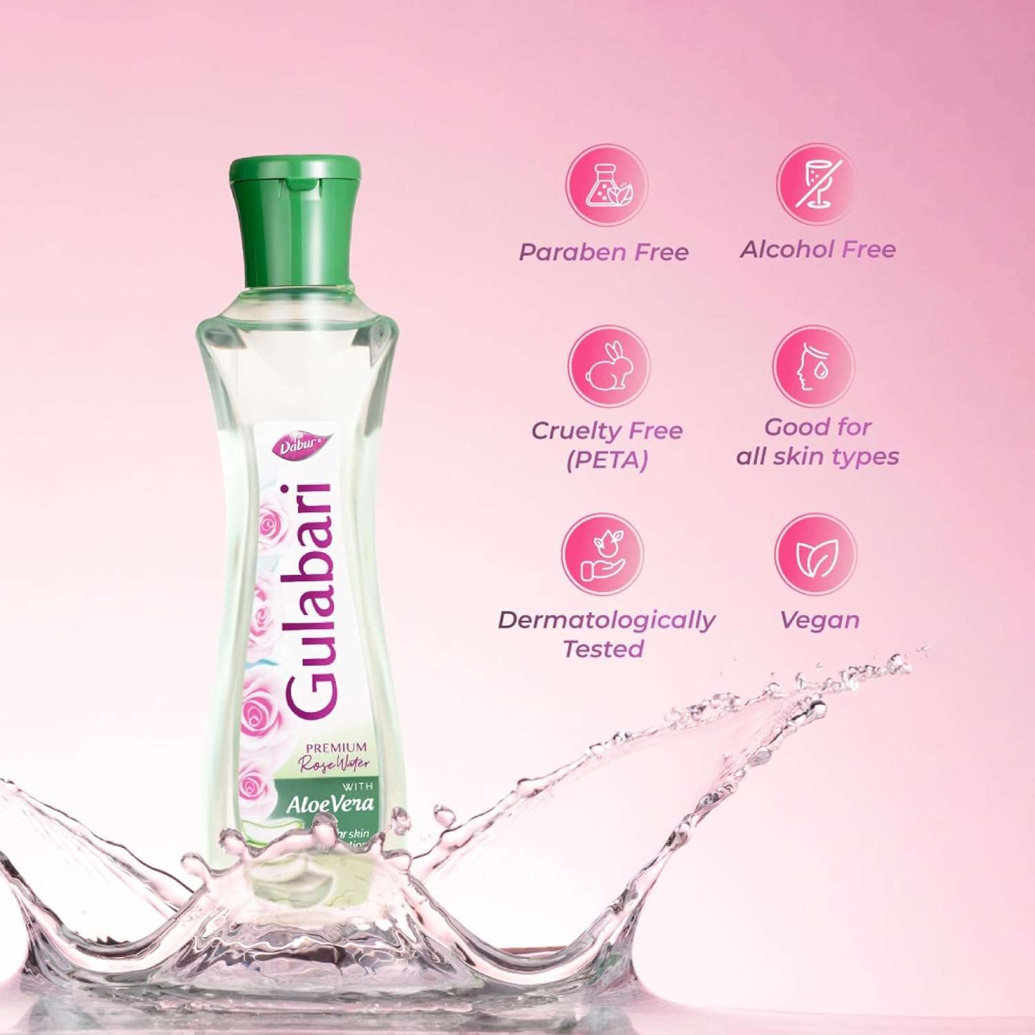 Dabur Gulabari Premium Rose Water with Aloe Vera - 400 ml | Upto 8 HR Skin Hydration | Cleanses, Tones and Moisturises Skin | For All Skin Types 5