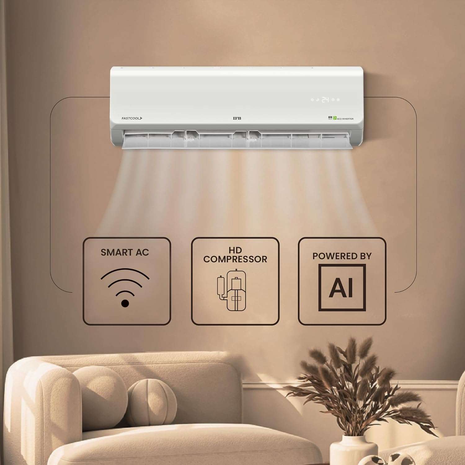 IFB 2025 Model Silver Plus Smart Series 1.5 Ton 5 Star In-built Wifi Split AC with HD Compressor, AI, Dual Gold Fin & 8-in-1 Flexi Mode - White (CI185SL22SGN1, Copper Condenser) 6