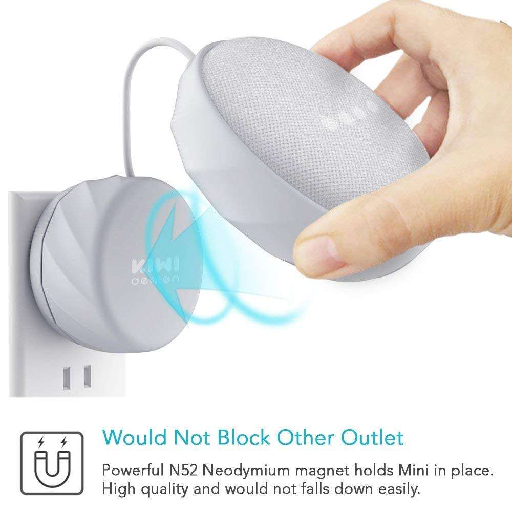KIWI design Outlet Wall Mount Holder Compatible with Home Mini by Google (1st Gen), A Space-Saving Accessories Case for Home Mini Speaker(2 Pack, Gray/Black) 3