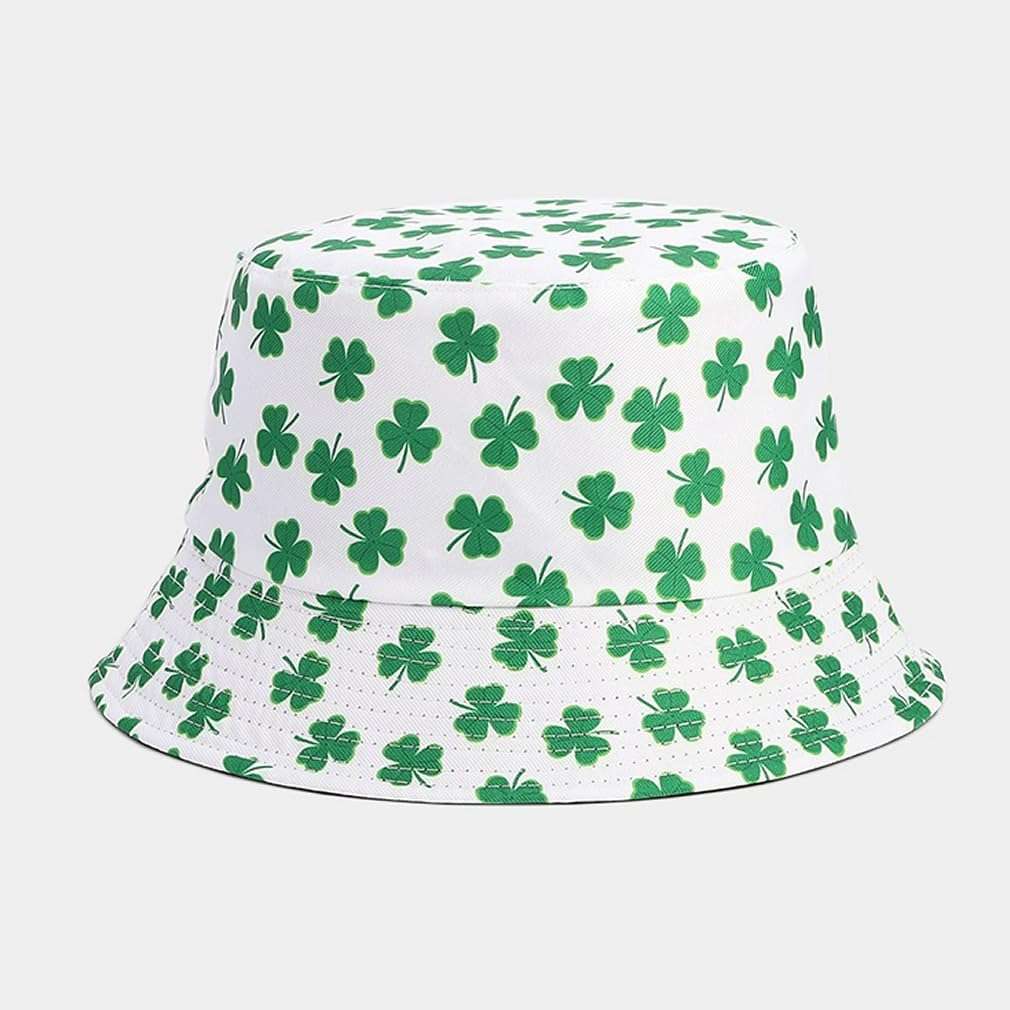 Quanhaigou Shamrock St Patricks Day Party Green Bucket Hats Unisex Summer Travel Beach Fisherman Cap for Men Women Teens (White Leaf Clover) 3