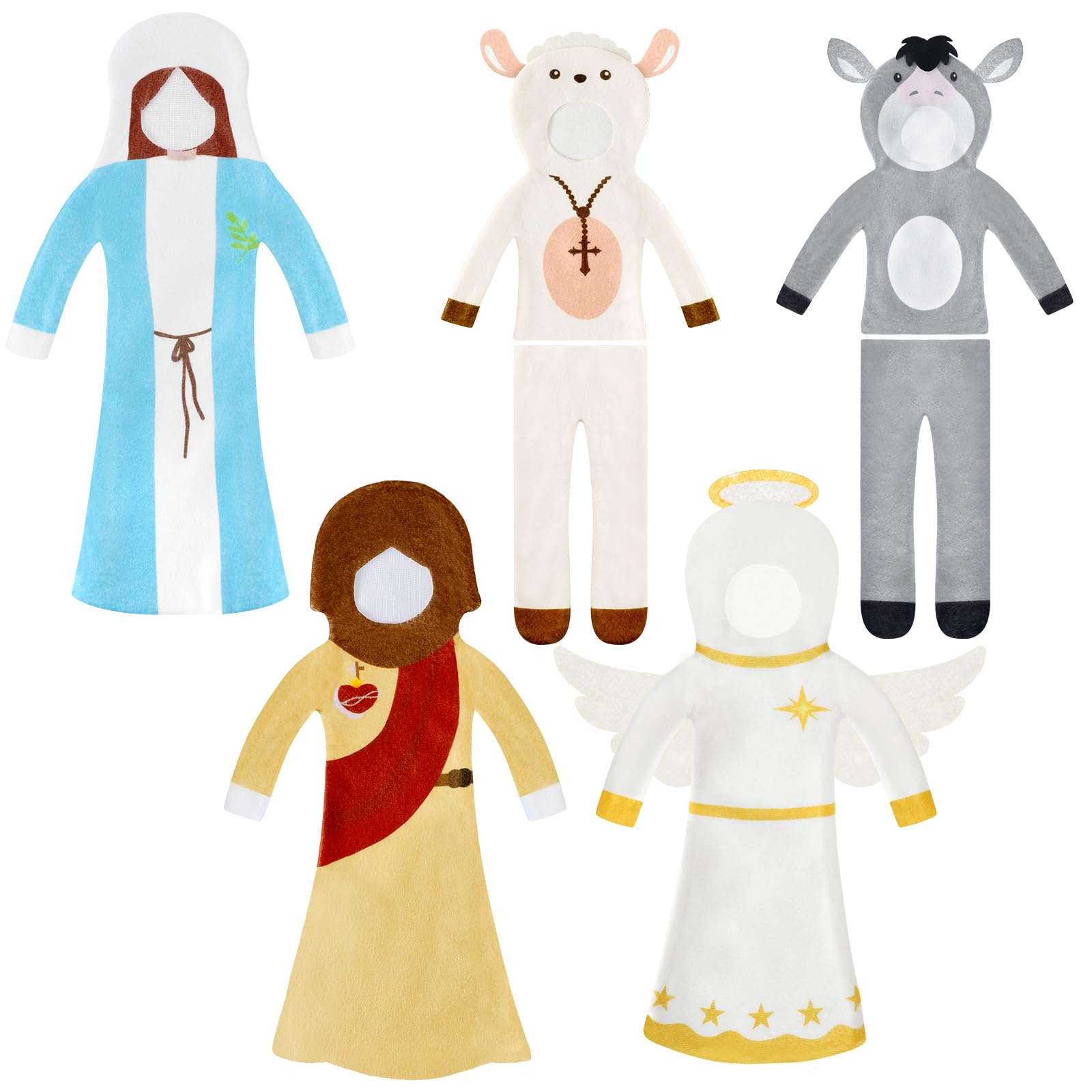 HooLing 5 Set Christmas Clothes Nativity Theme Doll Costume Accessories Angels Priests Nuns Sheep Donkeys Christmas Tree Doll Clothing Holiday Outfits for Christmas Party Decorations 1