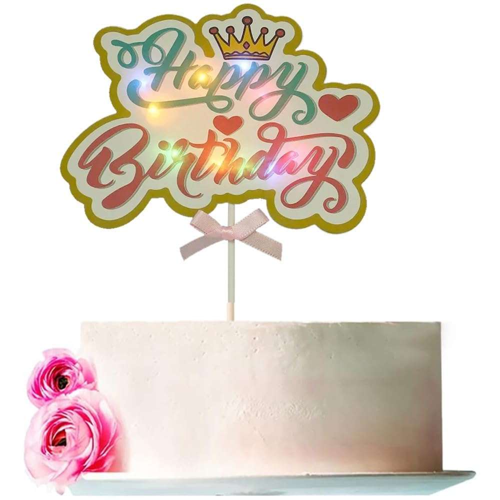 Pop The Party Happy Birthday Cake Topper, Light Happy Birthday Cake Topper Decoration Suitable For Party Decoration For Birthday 1