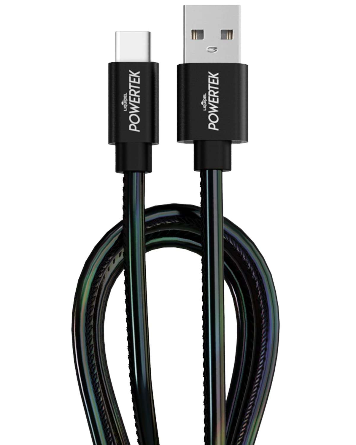 LIQUIPEL Powertek Metallic Shine USB Type C Charger Cable, 6ft Fast Charging USB C Cord, Adapter for Car, Galaxy, Android, Note, MacBook, Nintendo, PlayStation, Chromebook, Pixel (Black)