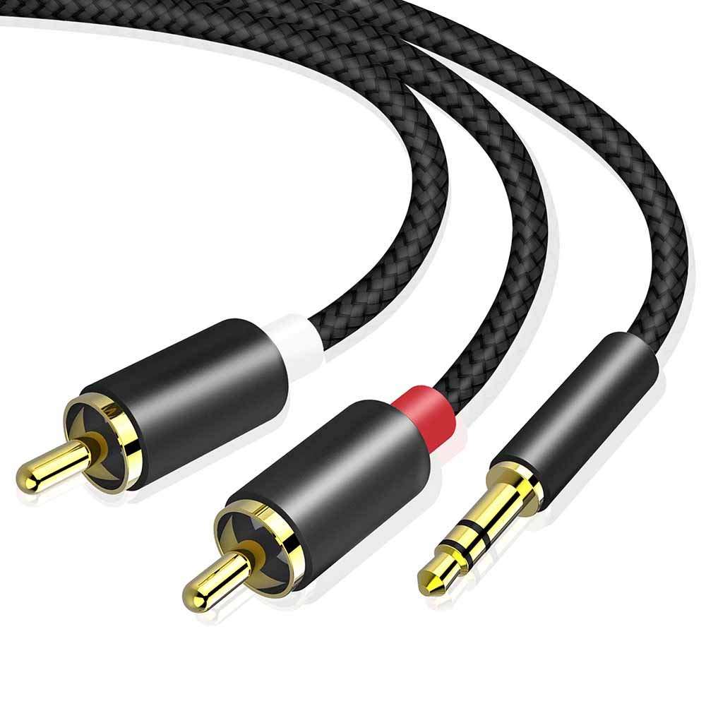 3.5mm to RCA Cable, Braided 3.5mm Male to 2 RCA Male Auxiliary Stereo Audio Y Splitter Gold-Plated AUX Stereo Cable for Headphones Smartphones, MP3, Tablets, Speakers, Home Theater, HDTV 1
