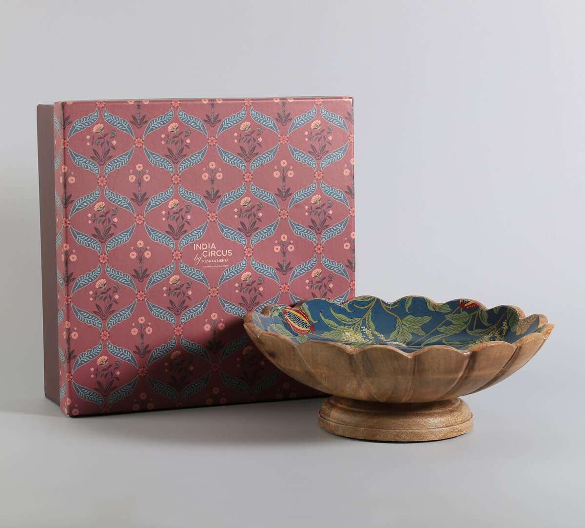 India Circus by Krsnaa Mehta Flights of Vivers Wooden Fruit Bowl for Home Décor | Table Centerpiece, Storage Bowls Holder for Kitchen Counter, Mango Wood 12-Inch, Set of 1 5