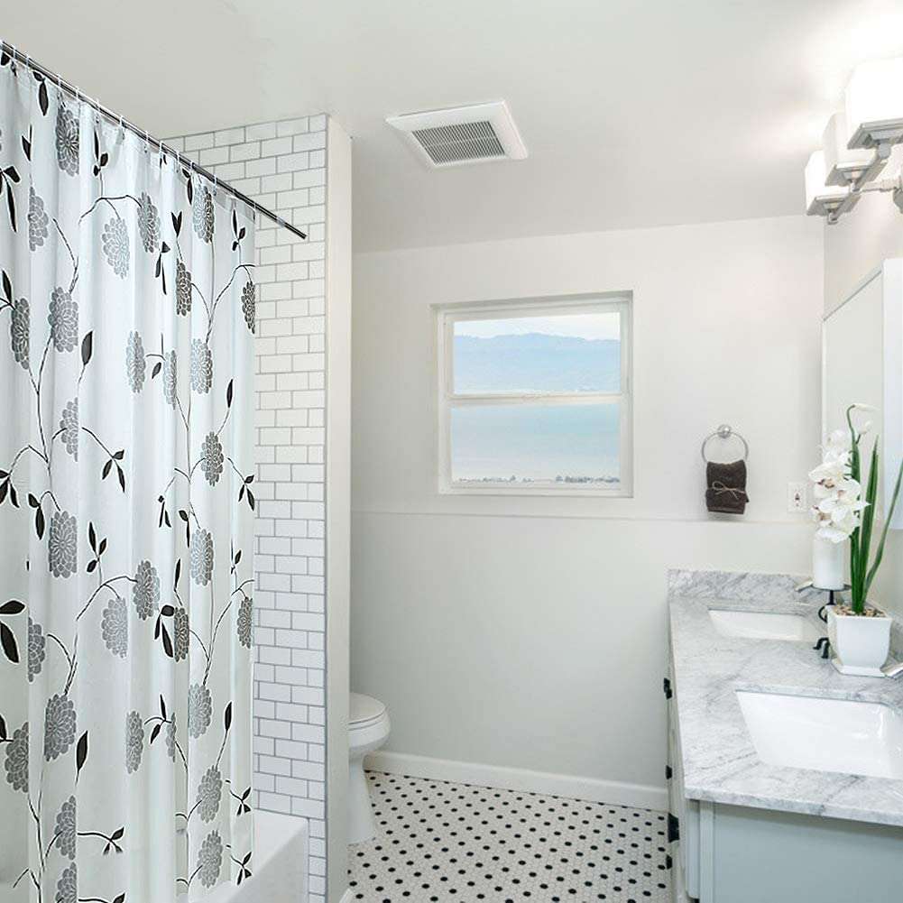 HOMELEE DEKOR Floral Blackout 7 feet Eco Friendly 100% PEVA Heavier Quality Waterproof Shower Curtains with 12 Hooks | Bathroom | Bathtub | Window | Curtain Restroom|180x210 Cm, Black And White 5