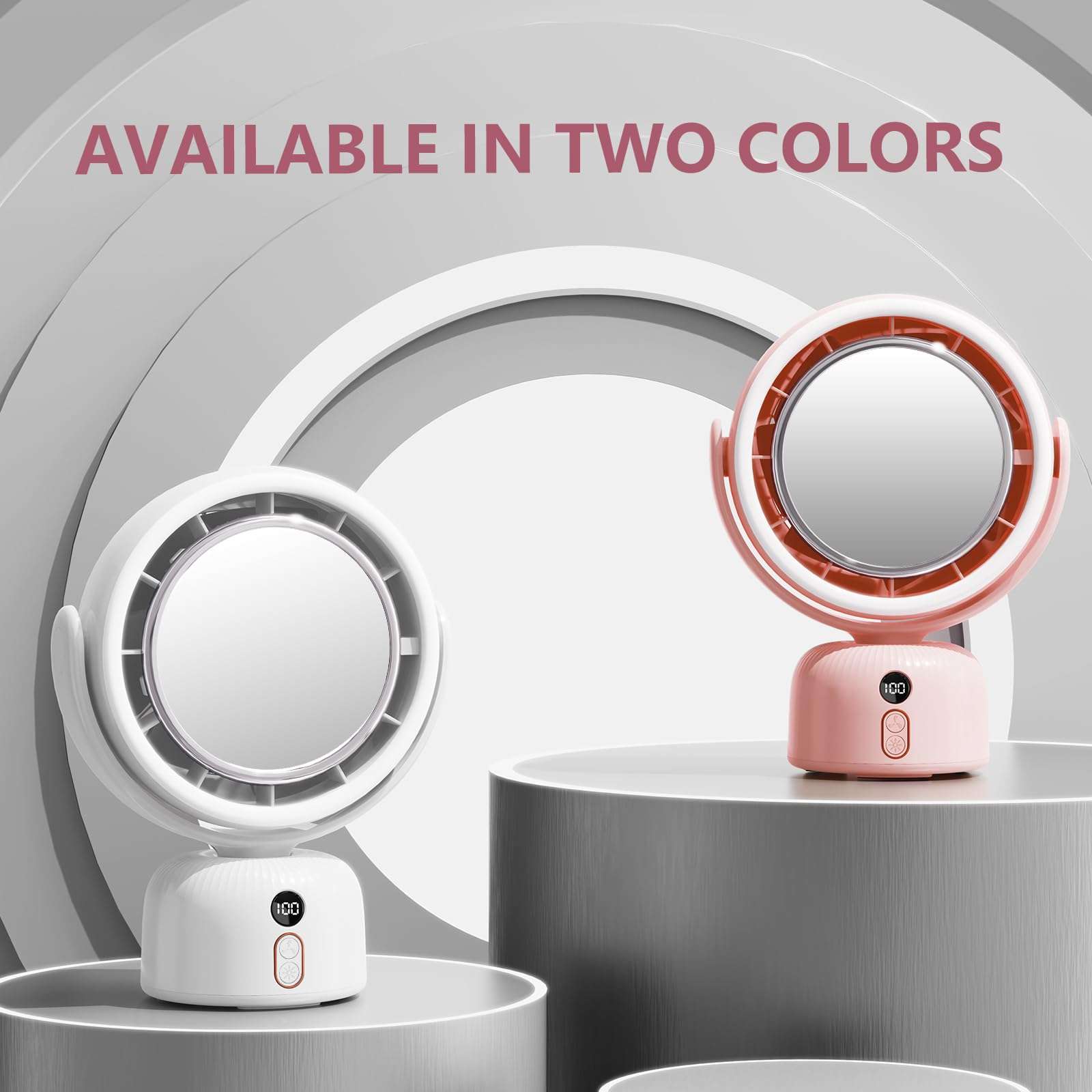 Rechargeable table Fan, Portable Fan with LED Makeup Mirror LED Vanity Mirror 5-Speed Quiet Cooling |Dimming led vanity mirror with light fan | USB-Powered Portable Fan For Home/Office/Outdoor (white) 3