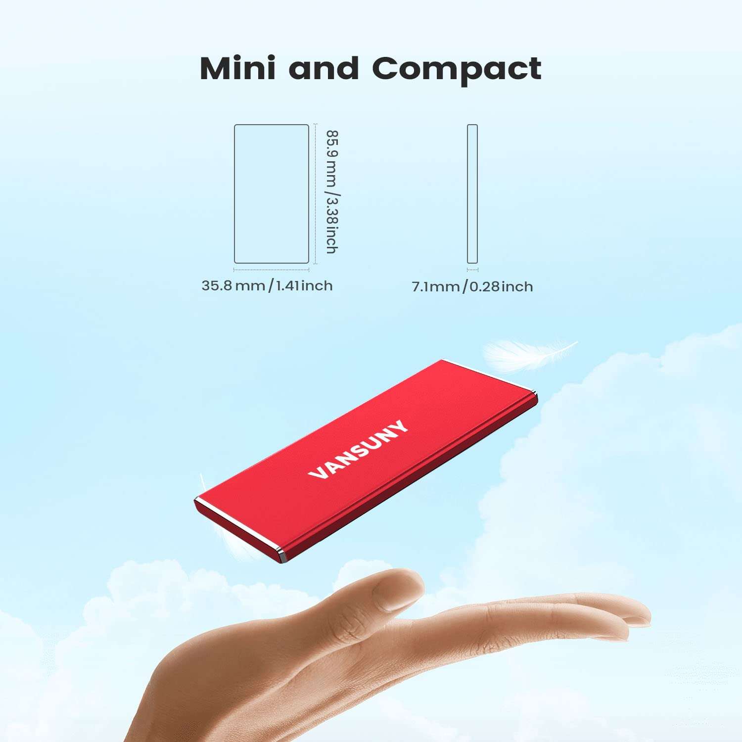 Vansuny 1TB Portable External SSD, USB 3.1 Gen2 540MB/s High-Speed Data ssd External Hard Drive USB C, Metal Mini Portable External Solid State Drive, Red 4