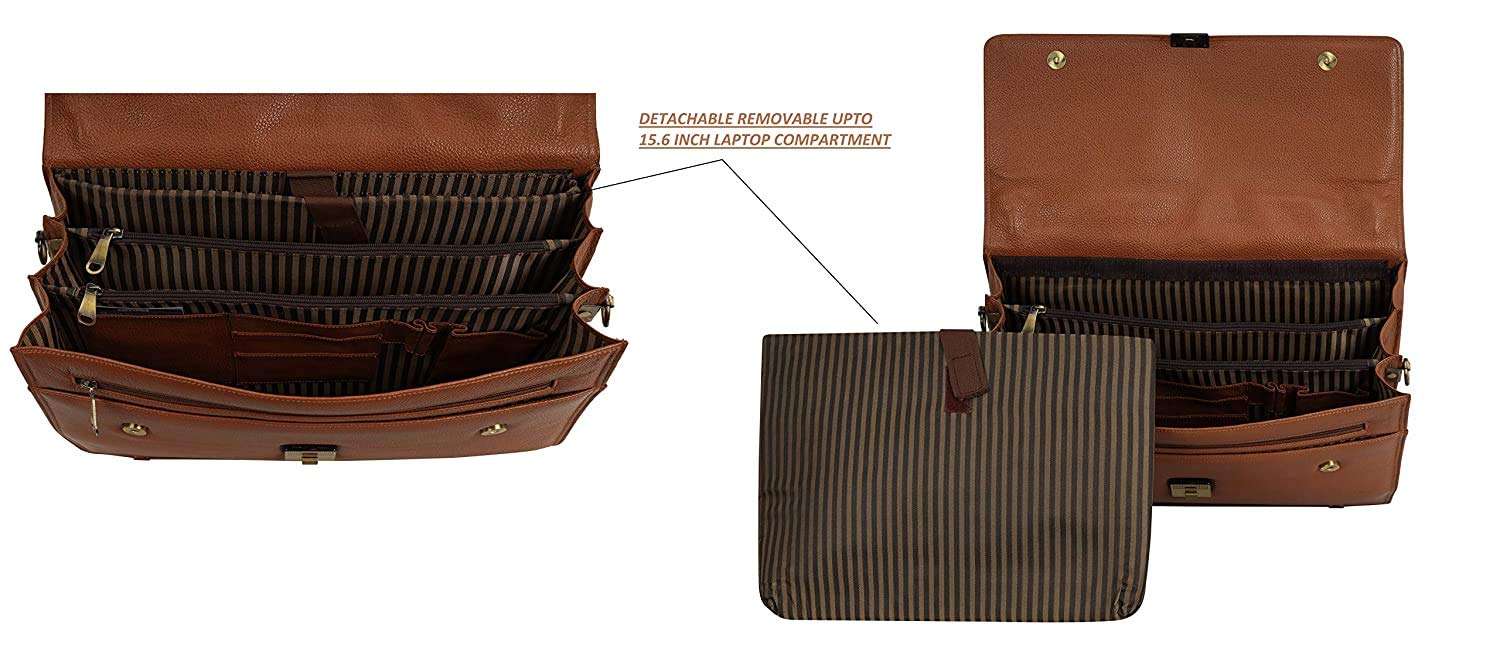 Reo Leather | Leather Office Messenger Bag for Men |15.6'' Laptop Compartment| |Expandable Features| Cross Body Shoulder Strap | 3 Digit No. Lock Closure | 22 Liters (Black) (Tan) 5