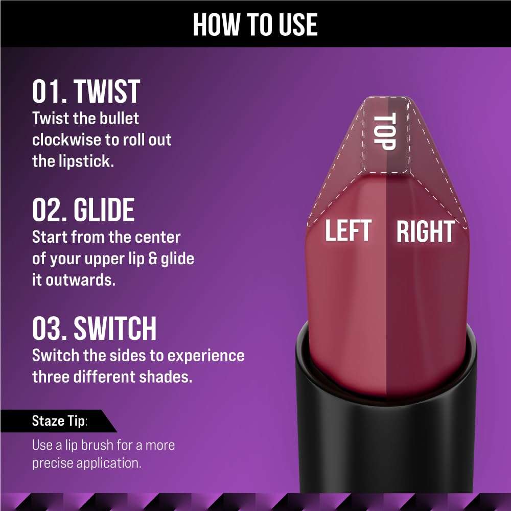 Staze 9to9 3 in 1 Lipstick | 3 Unique Shades in 1 | 12 HRS Long Lasting, Transferproof | Non-drying Formula with Intense Color Payoff | 04 Nude Orchid | 3.8 g 5