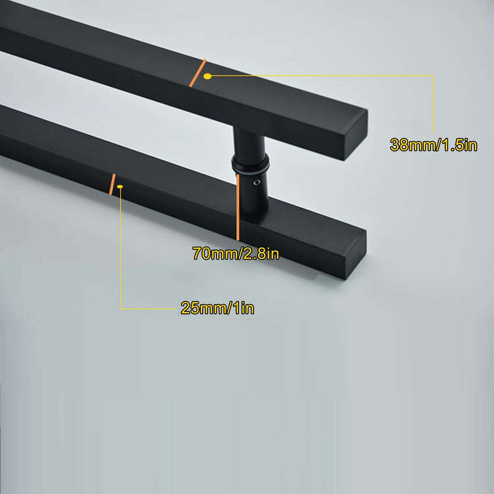 Stainless Steel Square H-Shape Tube Push Door Handles,Modern Heavy-Duty Glass Door Handle Shower Door Handle, Double-Side Bar to Bar pulls,Made Matte Black Finish,1 Pair (Hole Center:360mm/14.2in) 3