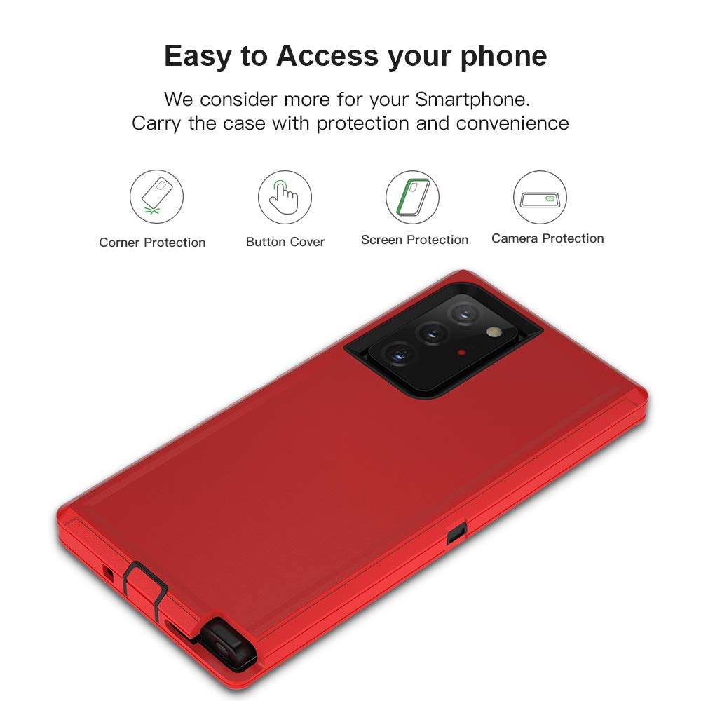 Jiunai Samsung Note 20 Ultra Case, Strong Protective Outdoor Hybrid Rugged Heavy Duty Tough Sports Shockproof Bumper Rubber Cover Matte Phone Case for Samsung Galaxy Note 20 Ultra 5G 6.9''Red 3