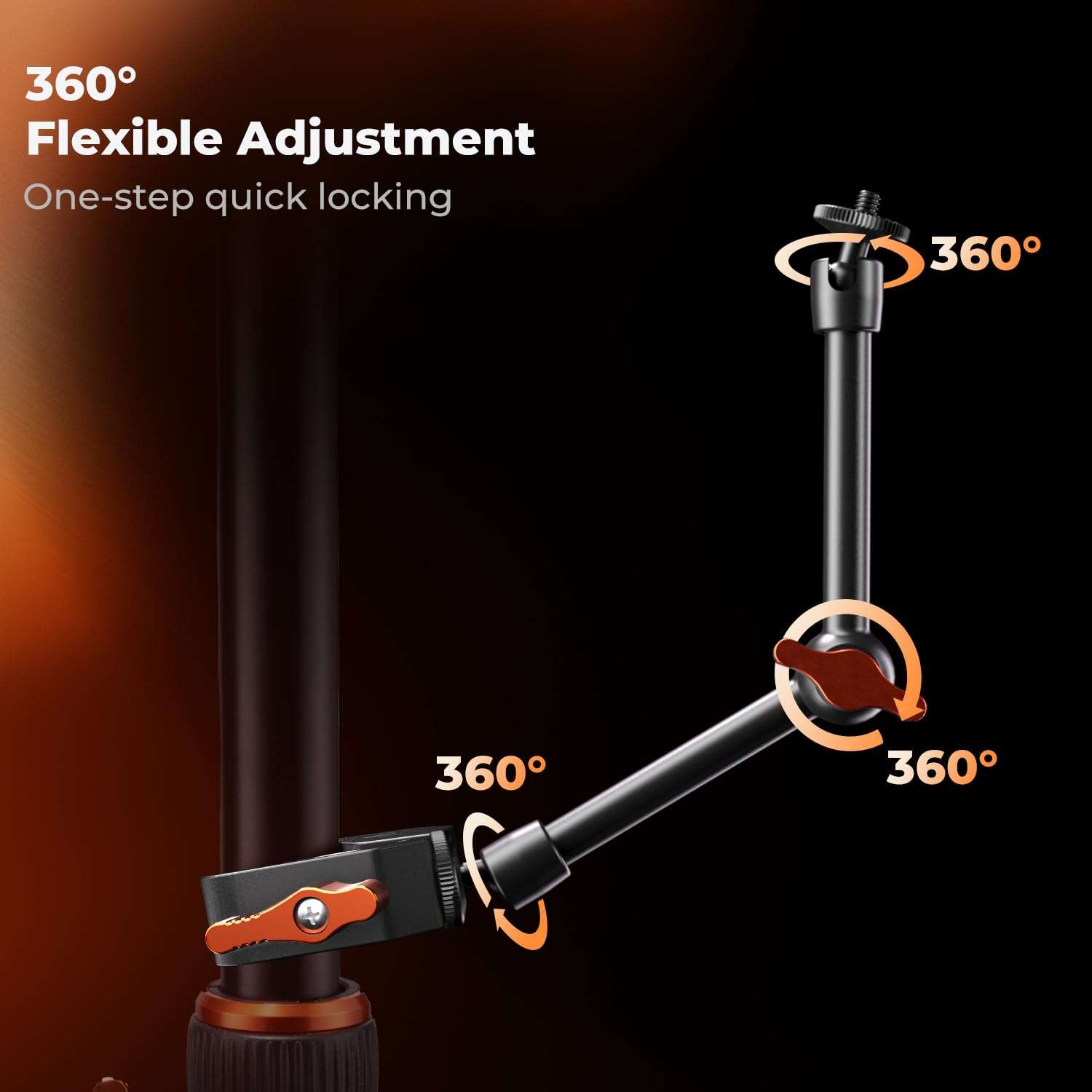 K&F CONCEPT 9.8" Magic Arm Clamp Kit with 1/4" & 3/8" Thread Screw 360° Ball Heads Articulating Magic Arm Camera Mount for Monitor, Flash, LED Light, Microphone, Camera Cage, Action Camera 3