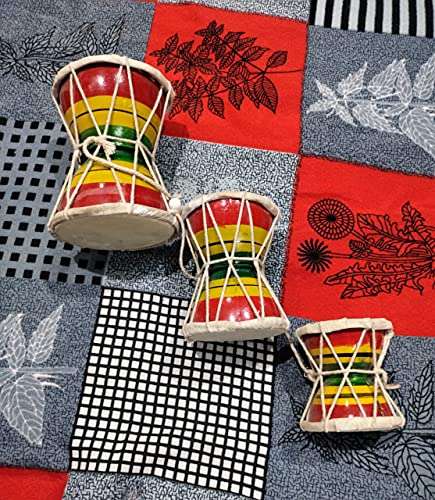 Delux Wood Carver Wooden Handmade Printing DAMRU Set of 3