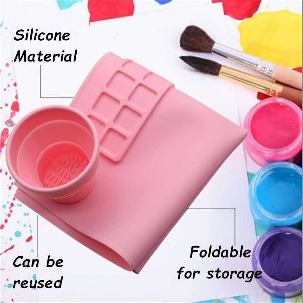 H&D PIPALIYA Large Silicone Art Mat with Cleaning Cup Multipurpose Silicone Craft Sheet for Painting Clay Resin Casting Flexible Crafting Mat.(Multi color pack of 1) 3
