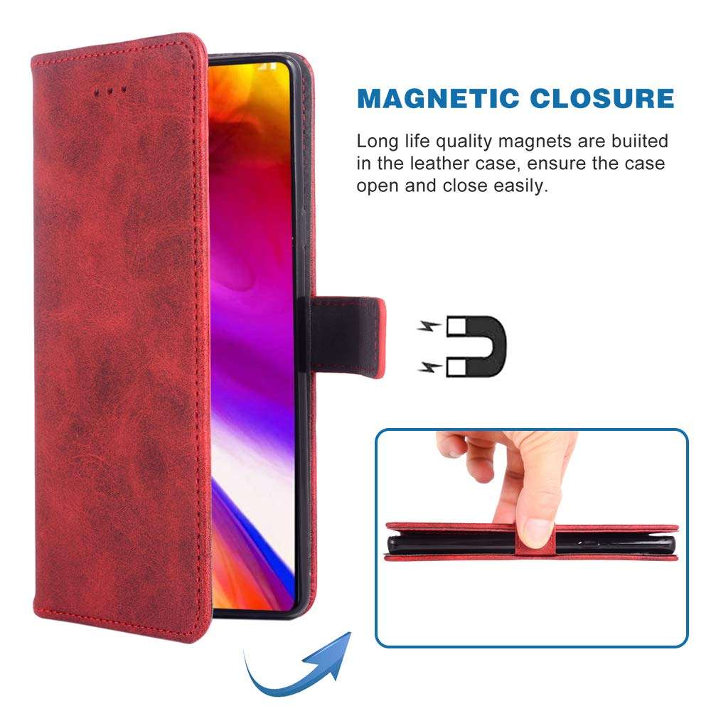 Phone Case for LG G7 ThinQ Folio Flip Wallet Case,PU Leather Credit Card Holder Slots Full Body Protection Kickstand Hard Hybrid Protective Phone Cover for LGG7 G 7 Plus Thin Q G7+ LGG7thinq Red 2
