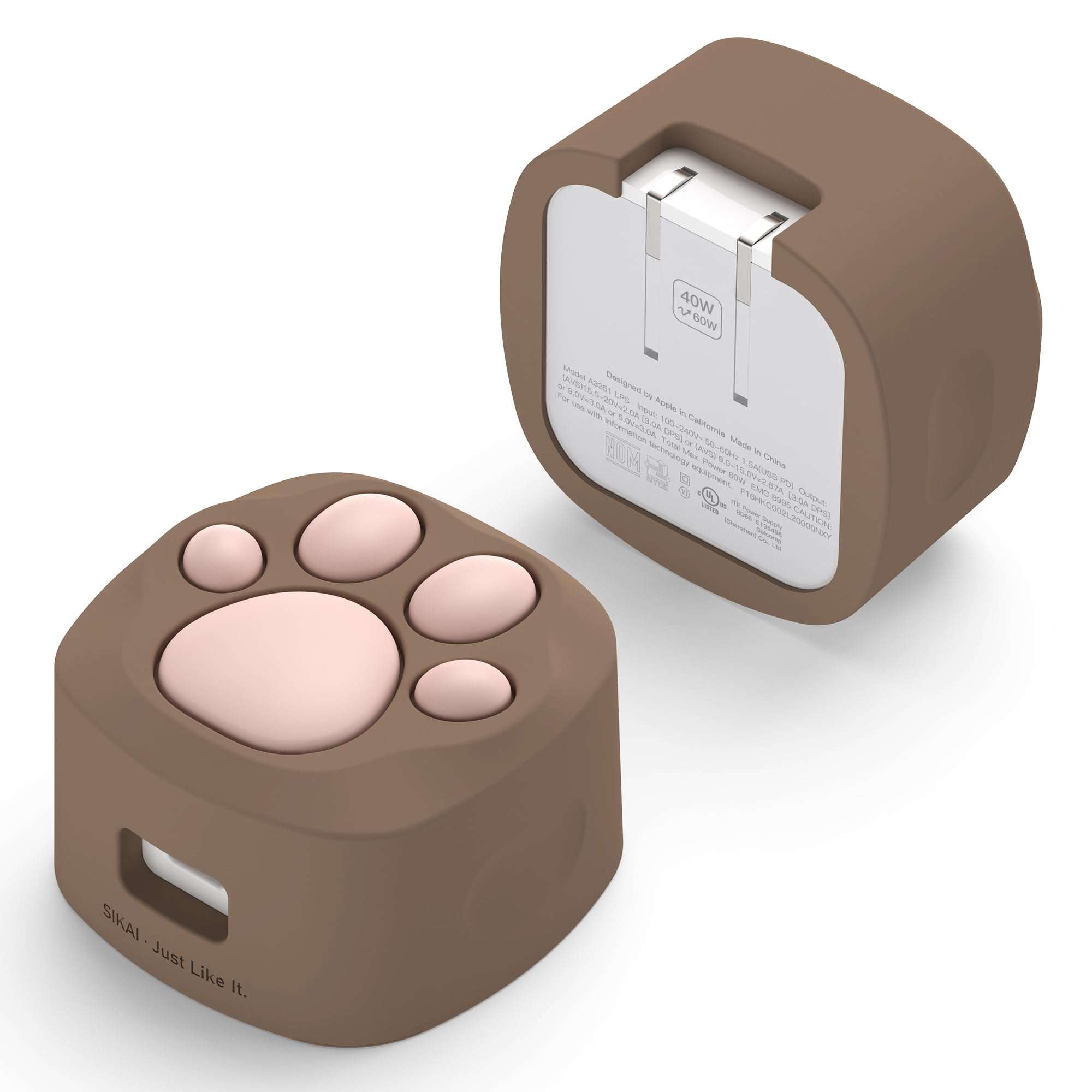 SIKAI CASE Silicone Case Compatible with Apple 40W Dynamic Power Adapter (2025), Cute Cat Paw Protective Cover Anti-Dust & Anti-Scratch for iPhone/iPad Users,Case Only (Siamese Brown)