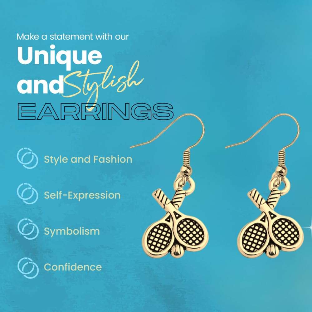 Tennis Earrings- Tennis Jewelry, Silver Tennis Racket Jewelry For Women- Tennis Gifts for Women & Teens (Gold) 4