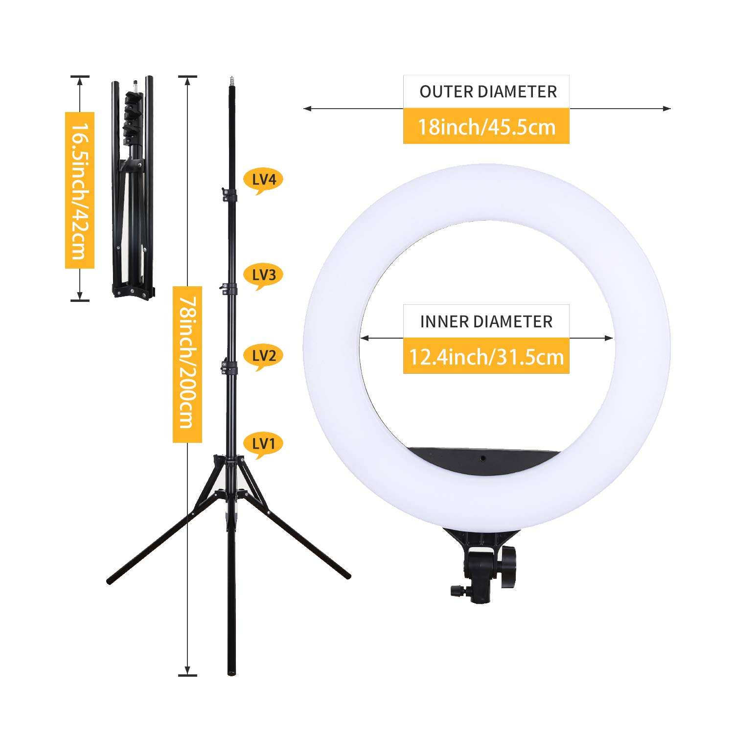YANGFAN Ring Light Kit:18"/45cm 6500K Dimmable LED Ring Light with Tripod Stand (18" Standard Ring Light Kit) 2