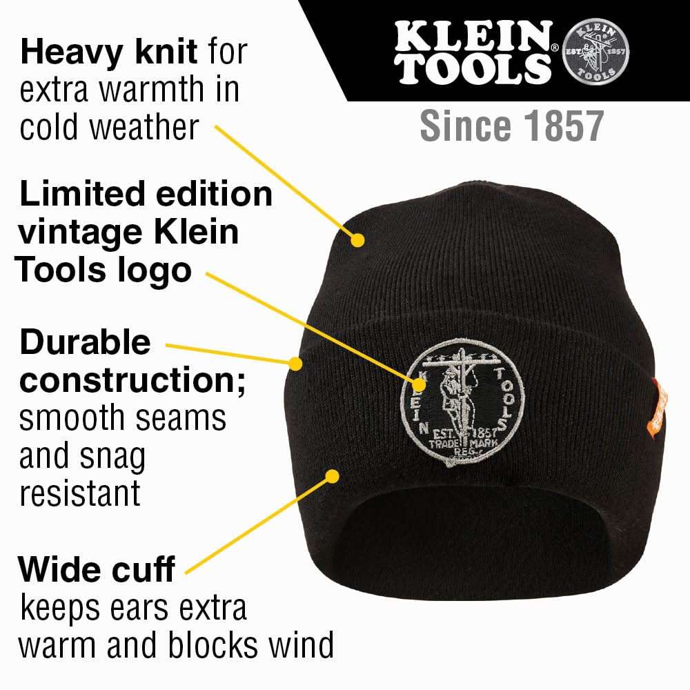 Klein Tools 80111 Winter Knit Hat Kit Features Knit Beanie, Thermal Dipped Winter Gloves and Performance Thermal Socks, Large, 3-Piece 3