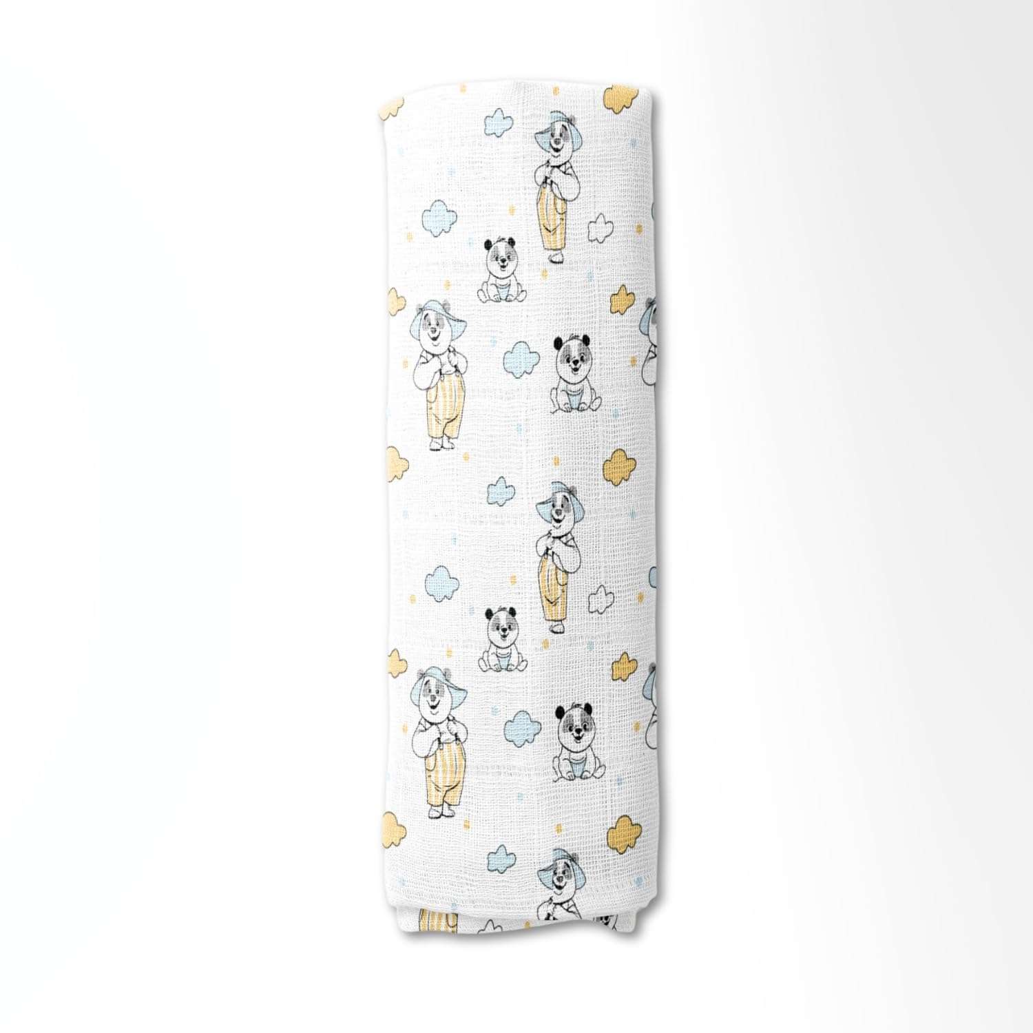 Haus and Kinder Muslin Swaddle Blanket - Set of 1 | Ultra-Soft Newborn Swaddle Wrap | Absorbent Baby Towel & Nursing Cover | Gender-Neutral, Unisex Baby Essentials| Panda Puff, 120cm x 120cm 1