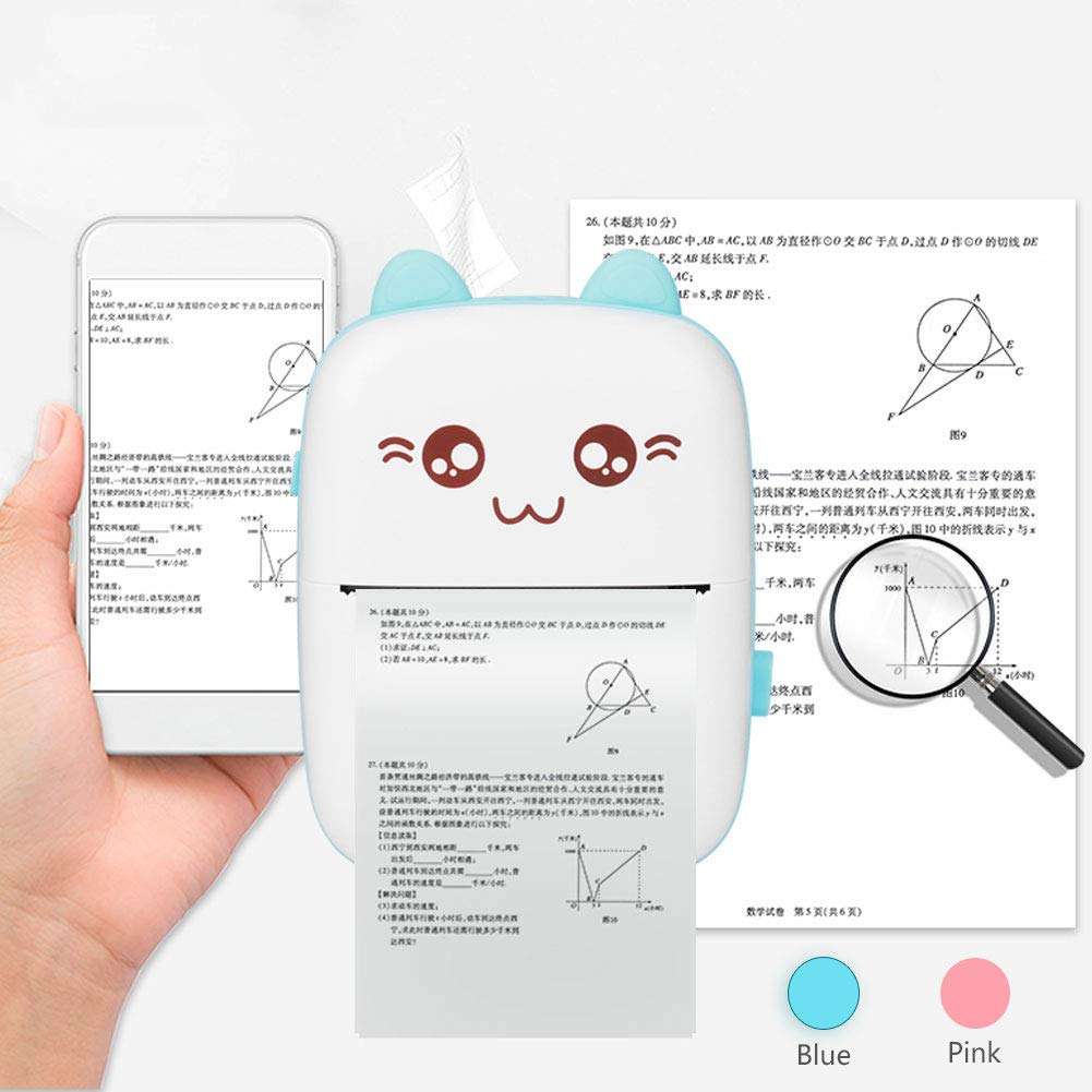 Mini Thermal Printer, Wireless Bluetooth Mobile Pocket Note Receipt Printer, Portable Instant Mobile Printer Photo Printer for Student/Office, Compatible with iOS + Android(Blue) 3