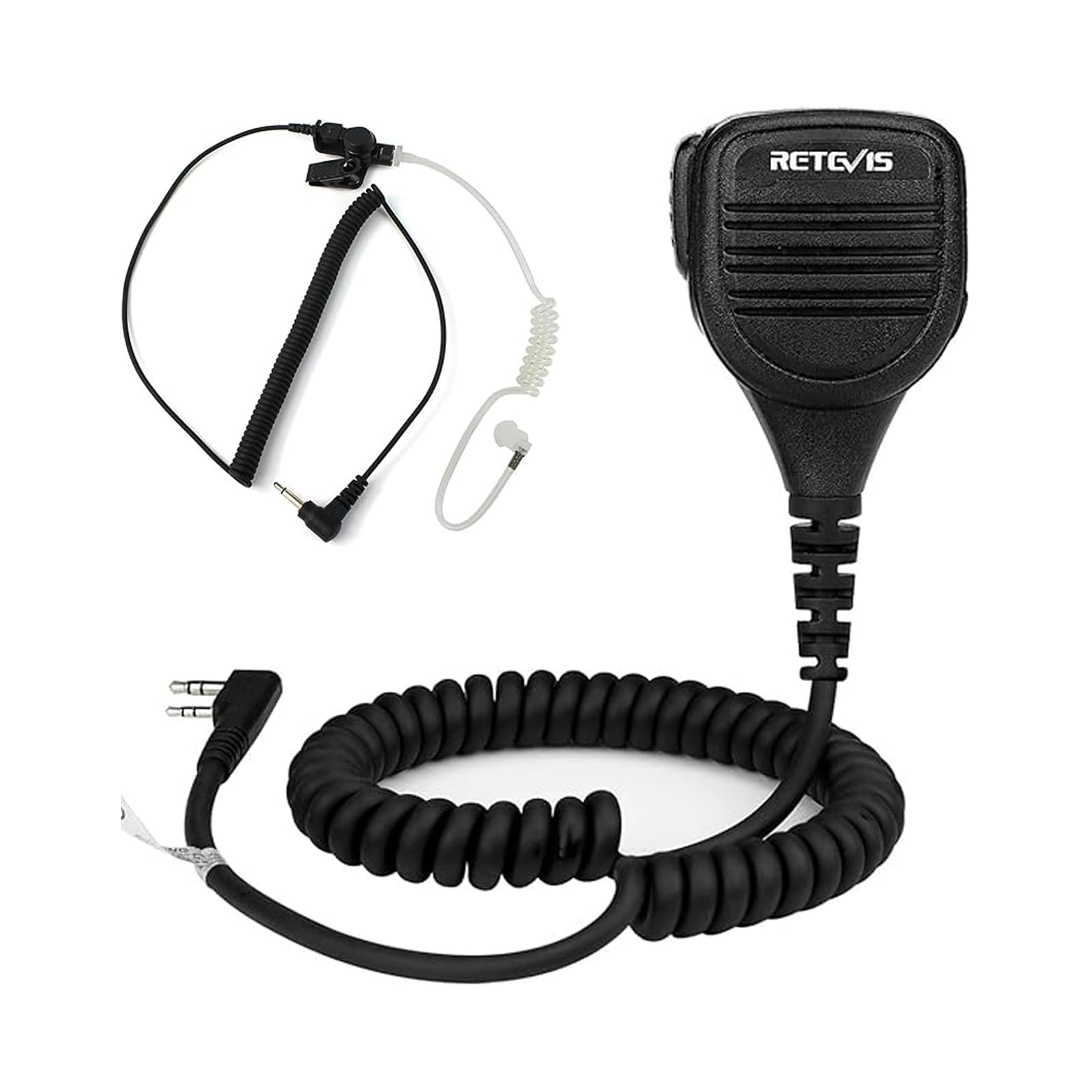 Retevis RT21 Walkie Talkie Mic(1 Pack) with Speaker Mic Earpiece(1 Pack), IP54 Waterproof Shoulder Speaker Mic, 3.5mm Audio Jack,Coil Tube Earpiece 1