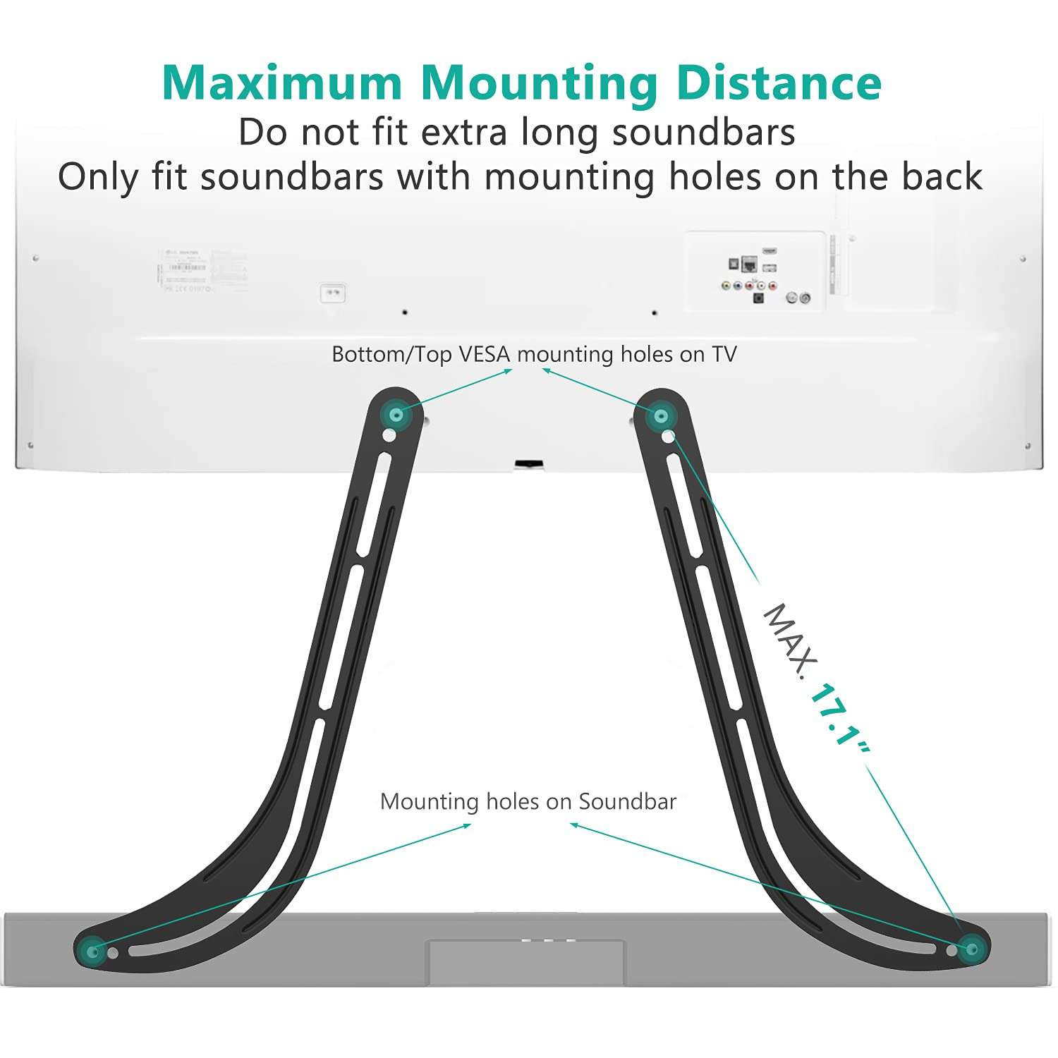 WALI Sound Bar Mount Bracket for Mounting Above or Under TV, Fits 32 to 70 inch TVs, 33 lbs. Weight Capacity (SBR201), Black 3