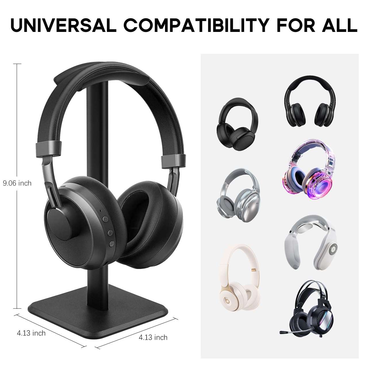 JIKIOU Headphone Stand Gaming Headset Holder Universal Aluminum Metal Headphones Holder Hanger with Aluminum Supporting Bar Flexible Headrest ABS Solid Base for All Headphone 2 Pack (Black) 4