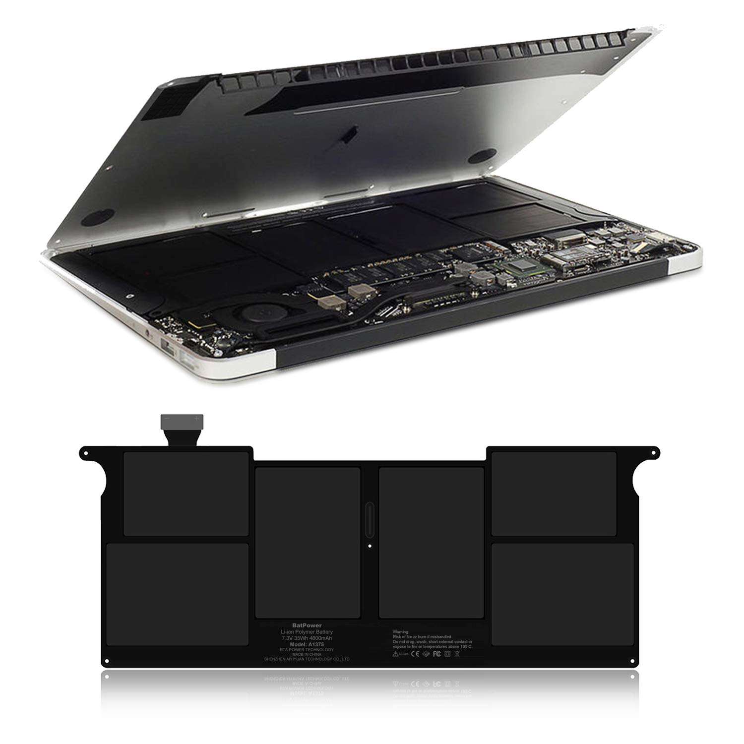 BatPower A1375 Replacement Laptop Battery for Apple Late 2010 MacBook Air 11-inch A1370 EMC 2393 Battery MacBook Air 11" A1370 Apple A1375 Battery 35Wh 3