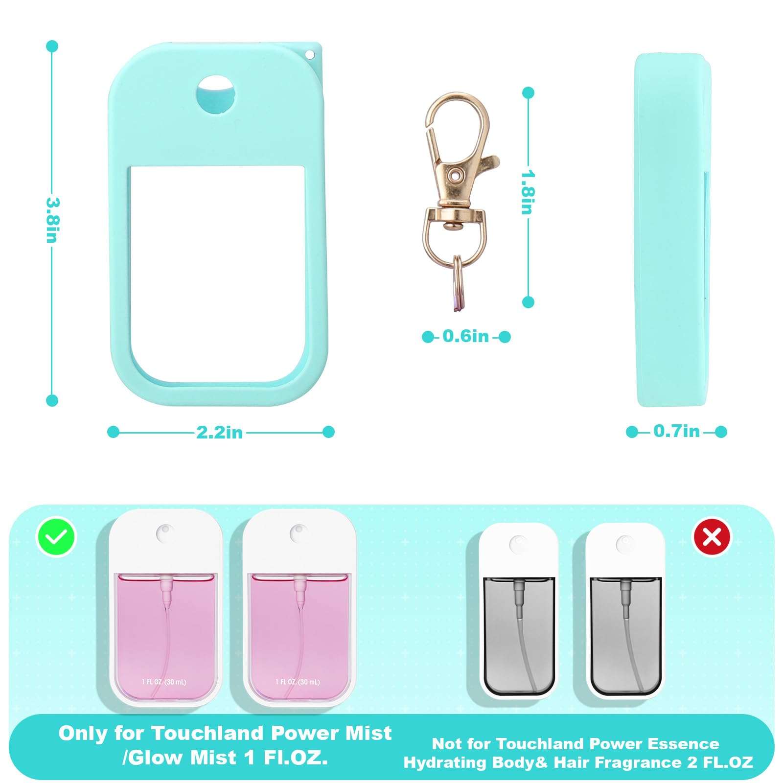 Palksky Hand Sanitizer Spray Case for Touchland,Protective Case with Keychain for Power Mist and Glow Mist1 fl oz(Blue),Travel Size for Women 3