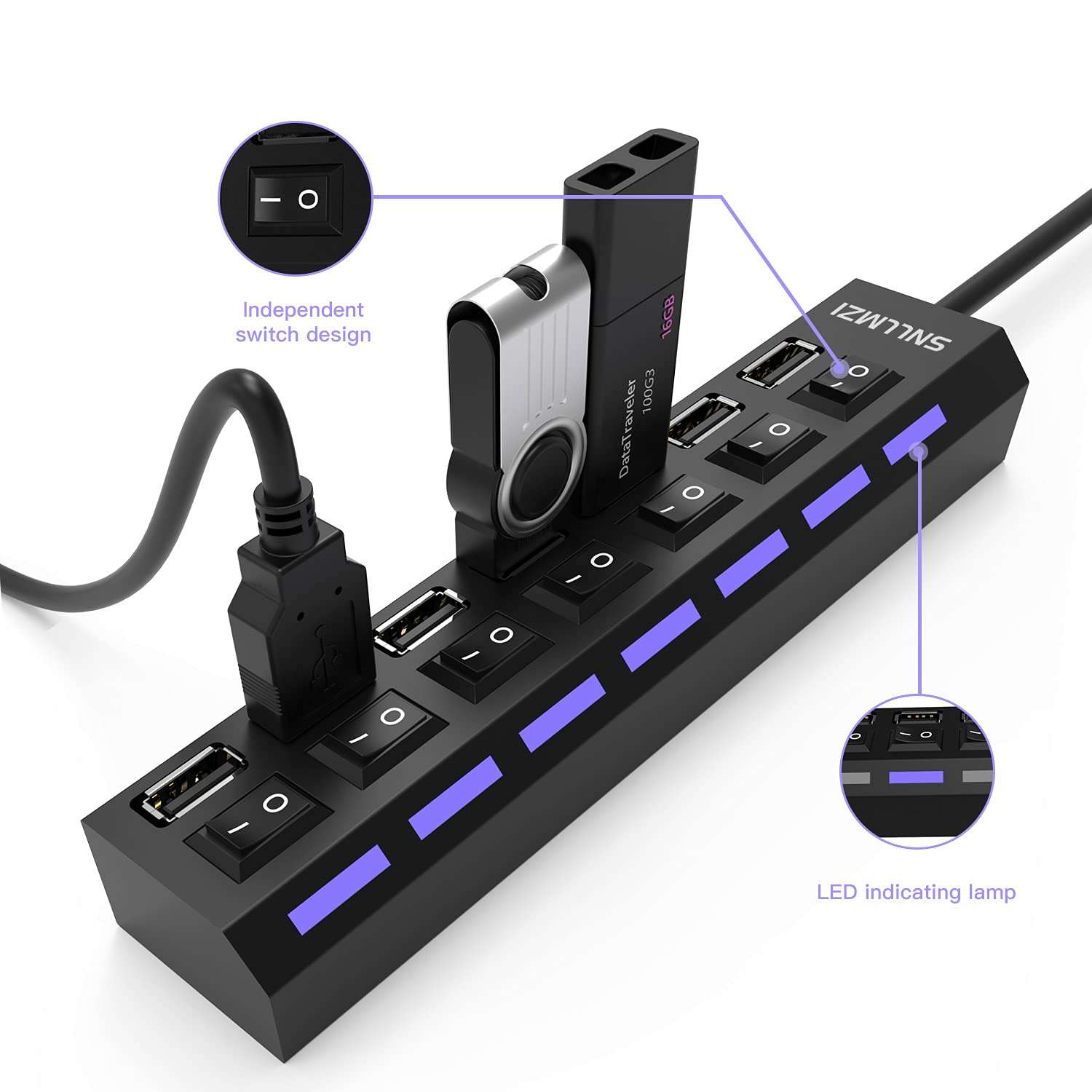 USB Hub, 7 Port USB 2.0 Hub LED Portable High-Speed Compatible for iMac Pro, MacBook Air, Mac Mini/Pro, Surface Pro, PC and Laptop 2